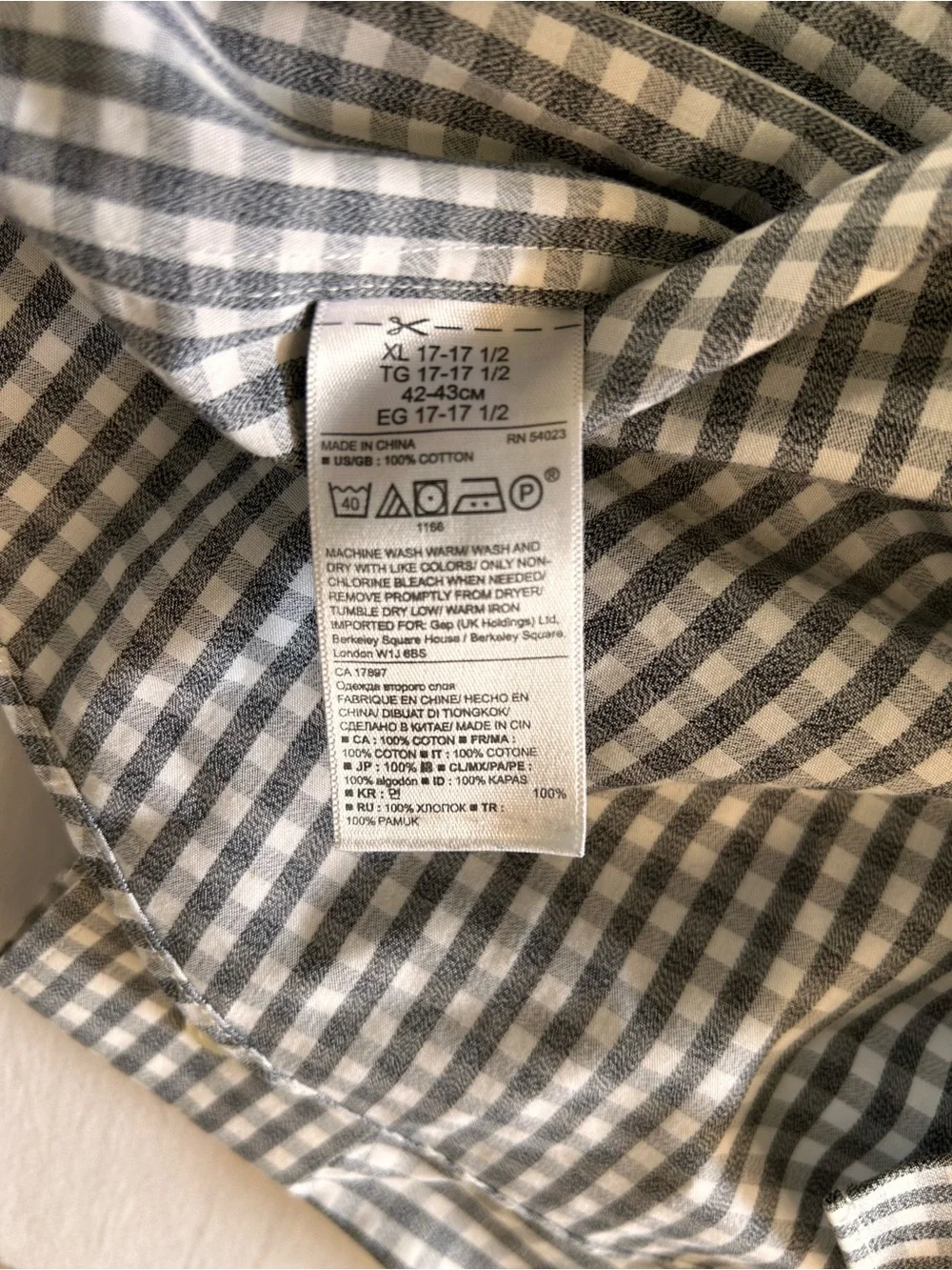 Banana Republic Grant Fit Gray Gingham Non-Iron Dress Shirt XL